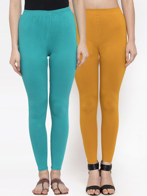 

TAG 7 Women Pack Of 2 Solid Ankle-Length Leggings, Mustard