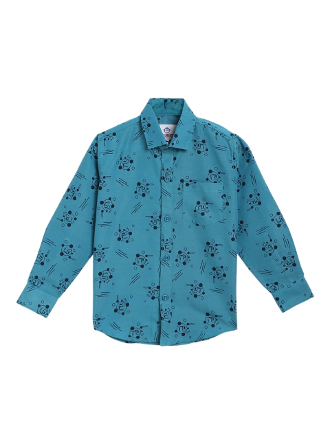 

Kidling Boys Turquoise Blue & Black Regular Fit Printed Casual Shirt