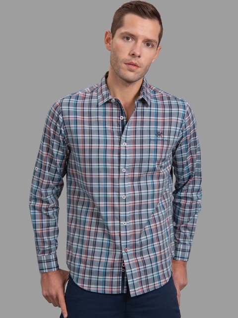 

Beverly Hills Polo Club Men Navy Blue & Red Regular Fit Checked Casual Shirt