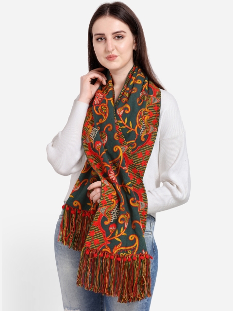 

Mesmora Women Green & Yellow Embroidered Khadi Cotton Stole