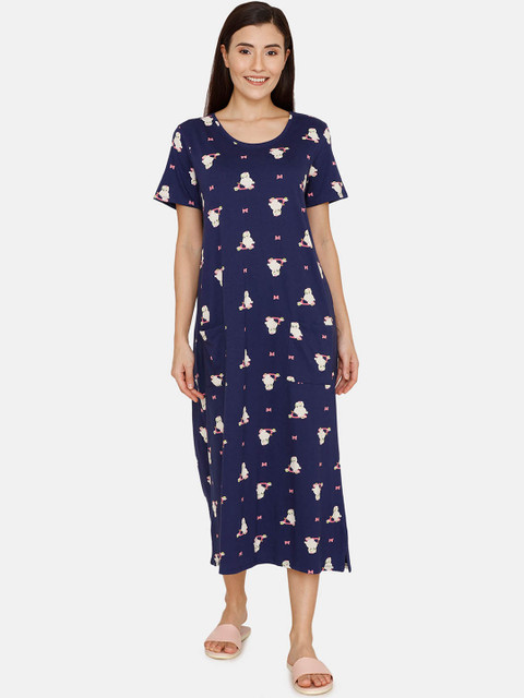 

Zivame Navy Blue Printed Nightdress