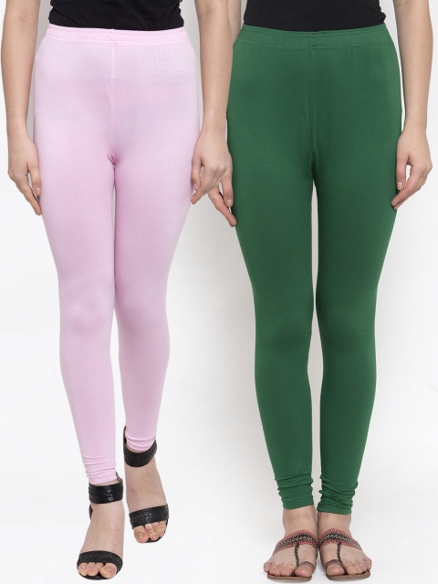 

TAG 7 Women Pack Of 2 Solid Churidar-Length Leggings, Green