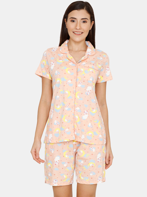

Zivame Women Pink Printed Night Suit