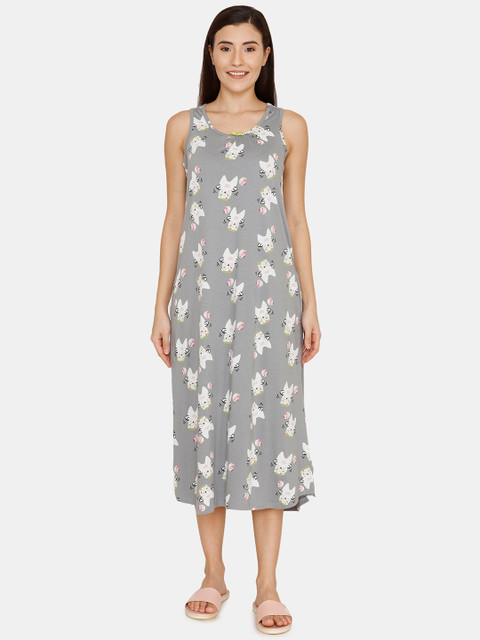

Zivame Grey & White Printed Sleepshirt