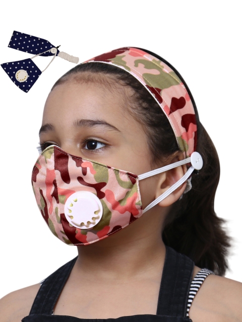 

D'chica Girls 2 Pcs 2 Ply Protective Outdoor Valved Masks with 2 Matching Headbands, Multi