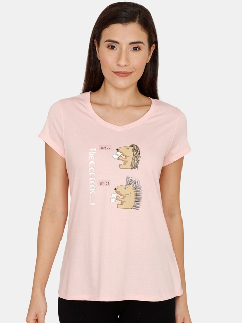 

Zivame Women Pink Printed Round Neck T-shirt