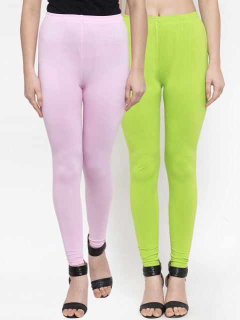 

TAG 7 Women Pack Of 2 Solid Ankle-Length Leggings, Lime green