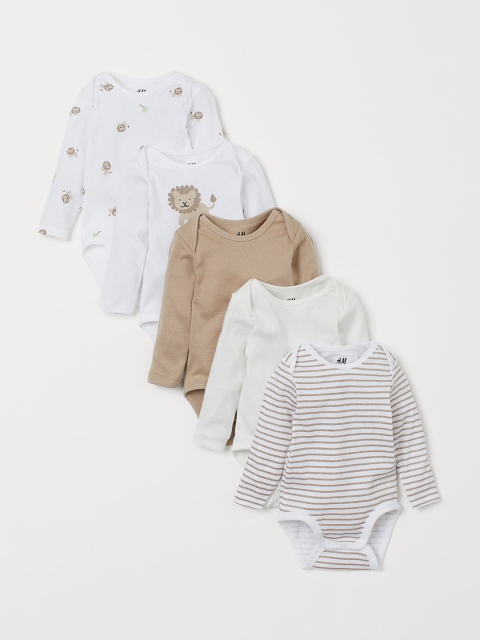 

H&M Kids Multicoloured 5-Pack Long-Sleeved Sustainable Bodysuits, Multi