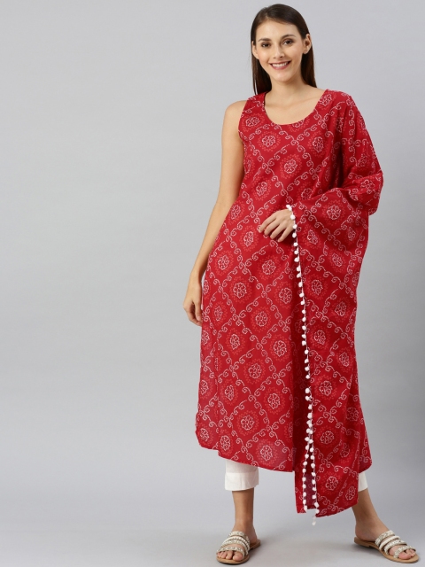 

AKS Women Red & White Printed A-Line Kurta