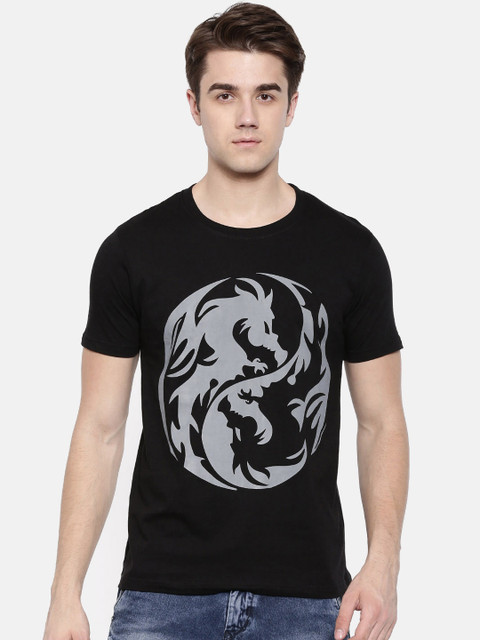 

Bushirt Men Black & Grey Printed Round Neck T-shirt