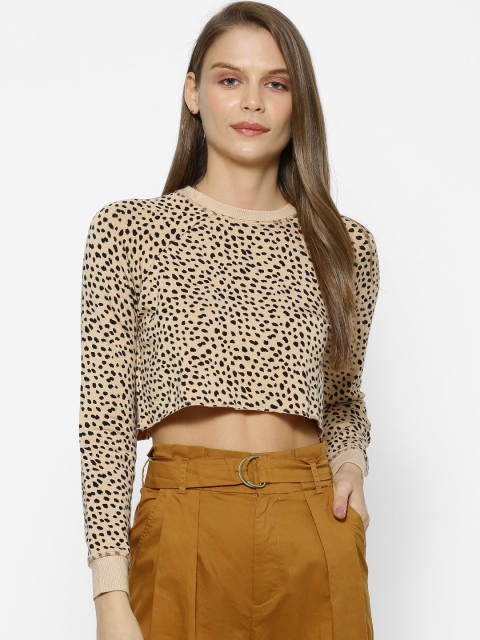 

FOREVER 21 Women Beige & Black Animal Printed Top