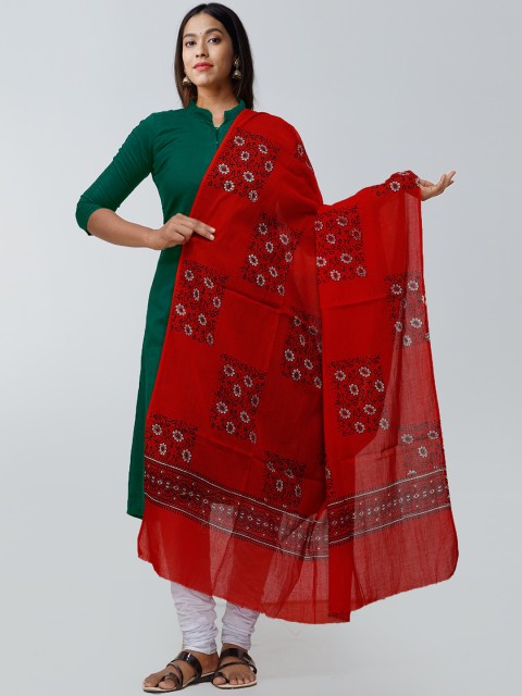 

Unnati Silks Red Pure Ajrakh Pure Cotton Printed Dupatta