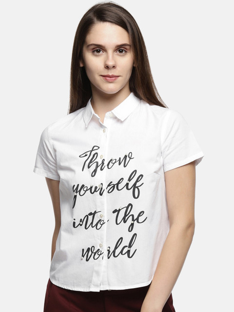 

Forever Glam by Pantaloons Women White & Black Regular Fit Printed Casual Shirt