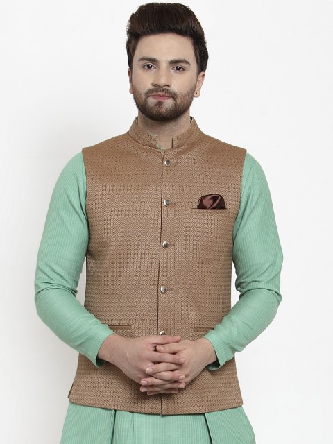 

MAXENCE Men Brown Woven Design Nehru Jacket