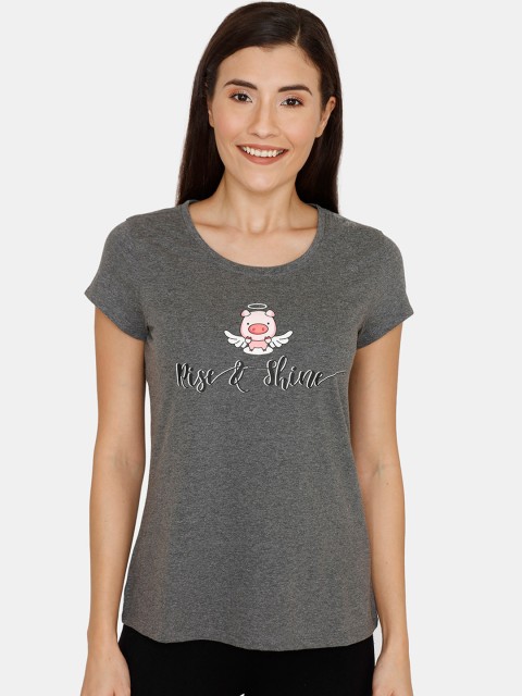 

Zivame Women Grey Melange Printed Lounge T-Shirts