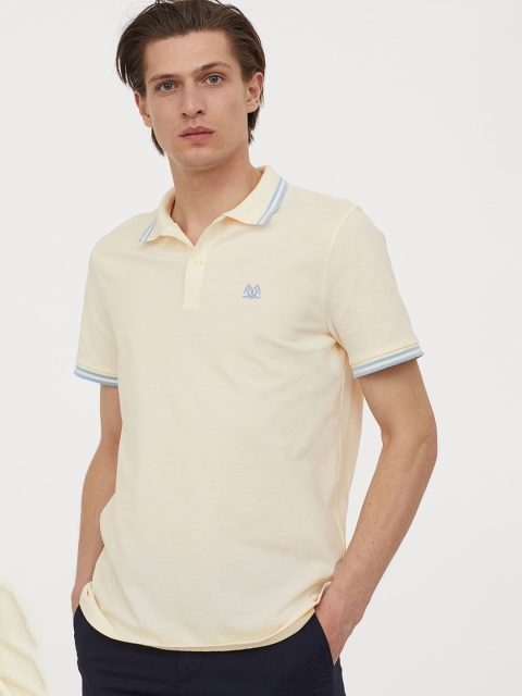 

H&M Men Beige Solid Polo T-shirt