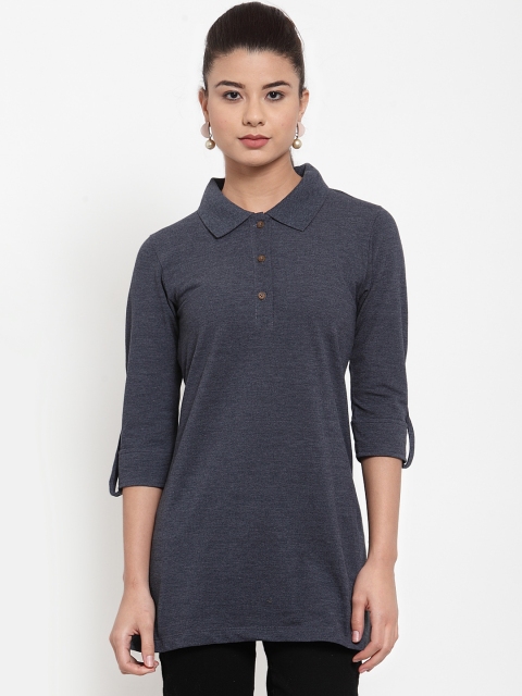 Kalt Women Navy Blue Solid Tunic