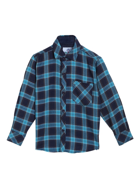 

Kidling Boys Turquoise Blue & Blue Regular Fit Checked Casual Shirt