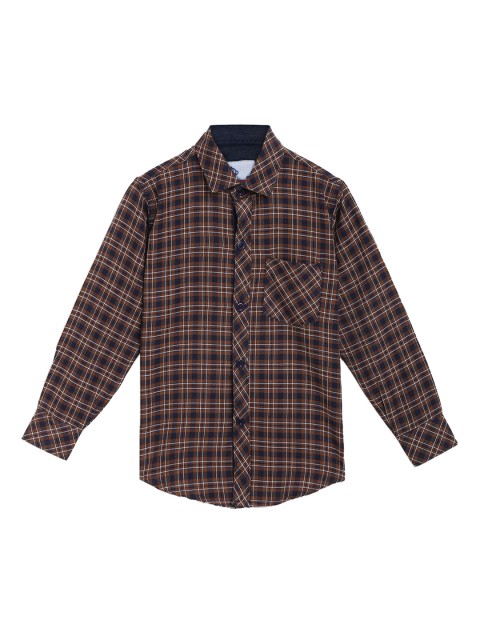 

Kidling Boys Brown & Navy Blue Regular Fit Checked Casual Shirt