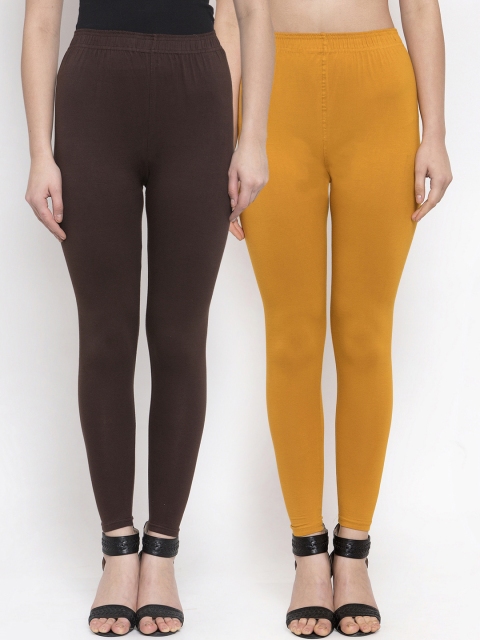

TAG 7 Women Pack Of 2 Solid Ankle-Length Leggings, Mustard