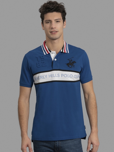 

Beverly Hills Polo Club Men Blue Colourblocked Polo Collar T-shirt