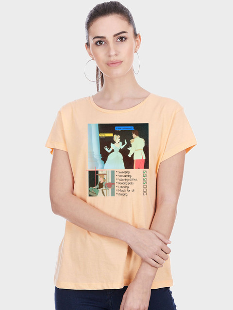 

Free Authority Women Peach Disney Princess Printed Round Neck T-shirt