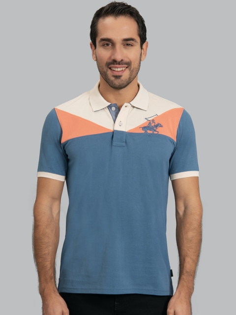 

Beverly Hills Polo Club Men Blue Colourblocked Polo Collar T-shirt