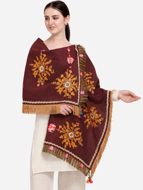 

Mesmora Women Maroon & Mustard Embroidered Cotton Dupatta