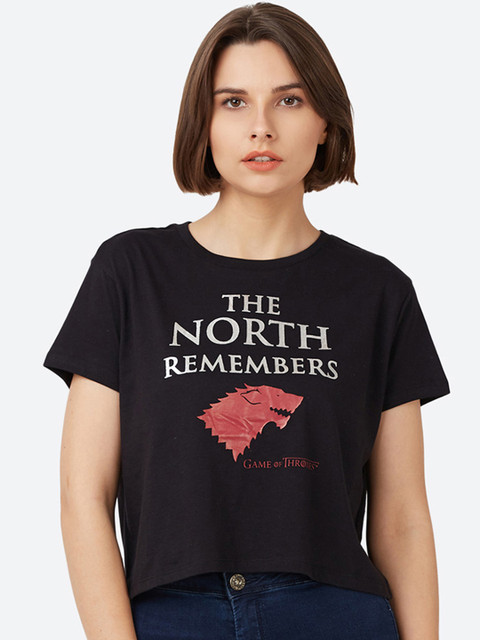 

Free Authority Women Black Printed Round Neck T-shirt