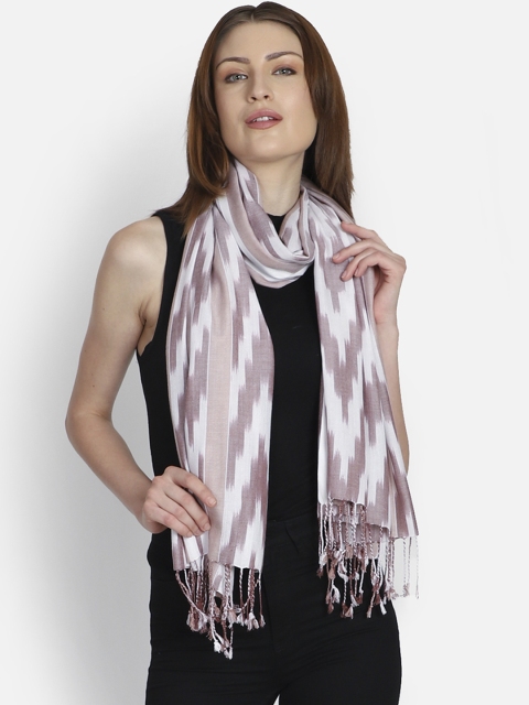 Women Brown & White Woven Design Stole