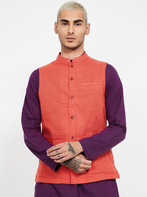 

Melange by Lifestyle Men Orange Solid Woven Nehru Jacket