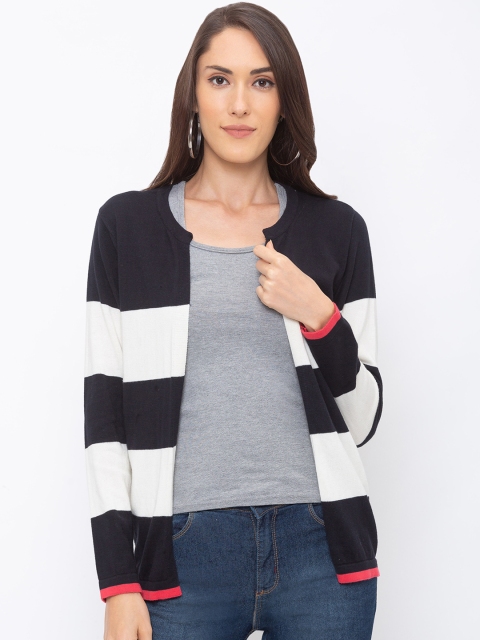 

Globus Women Black & White Striped Open Front Shrug