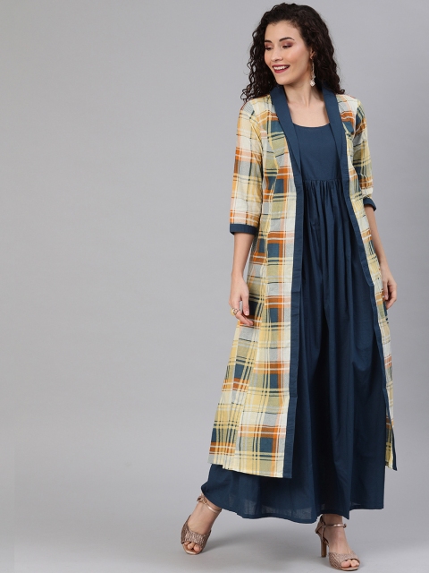 

AKS Women Navy Blue Solid Maxi Dress With Jacket