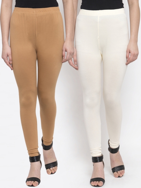

TAG 7 Women Pack Of 2 Solid Leggings, Off white