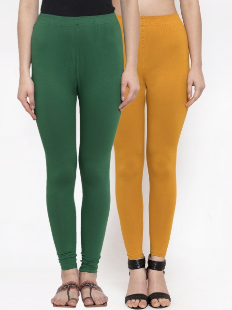 

TAG 7 Women Pack Of 2 Solid Churidhar Length Leggings, Mustard