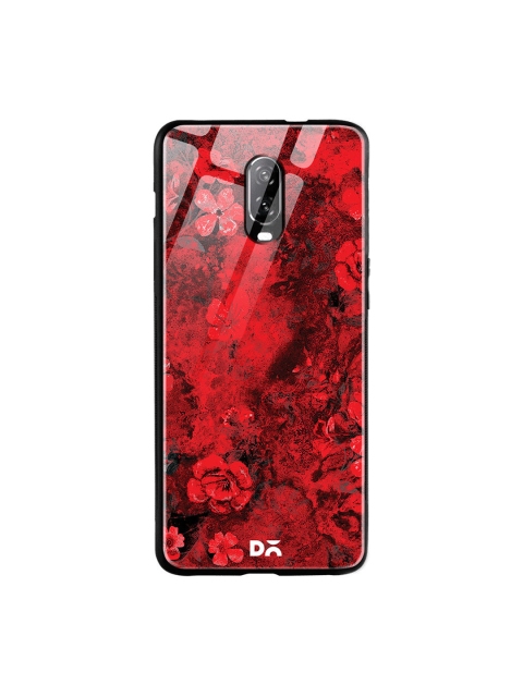 

DailyObjects Red & Black Marble Flowers OnePlus 6T Glass Case
