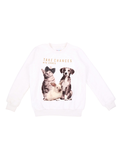 

POPPERS by Pantaloons Girls White & Brown Dog & Cat Print Sweatshirt