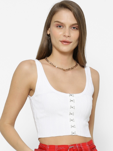 

FOREVER 21 Women White Solid Crop Top
