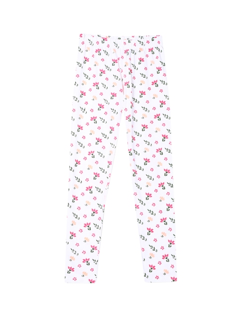 

Cherokee Girls White & Pink Floral Printed Ankle-Length Leggings