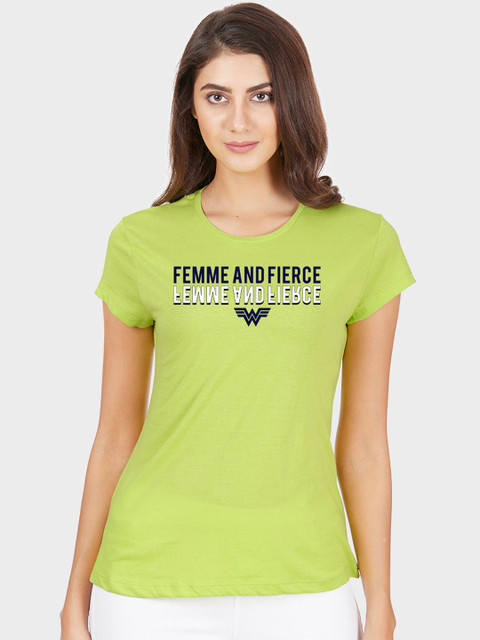 

Free Authority Women Green Wonder Woman Printed Round Neck T-shirt