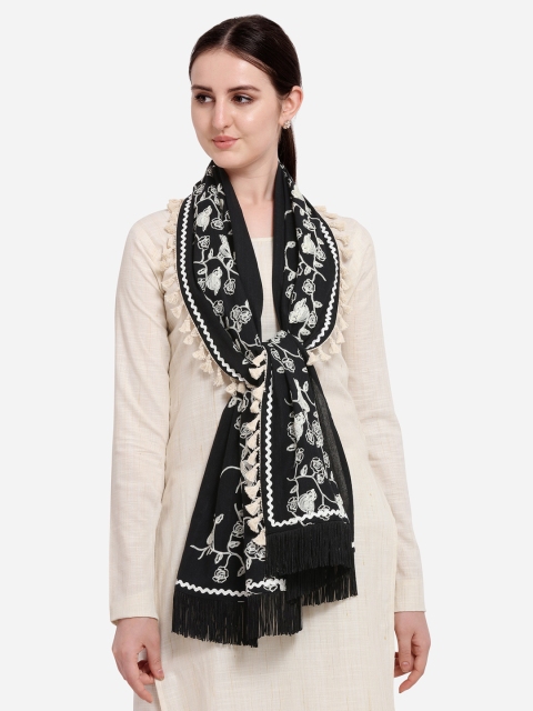 

Mesmora Women Black Embroidered Stole