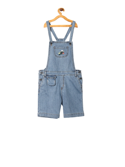 

Cherokee Girls Blue Solid Slim-Fit Denim Dungarees