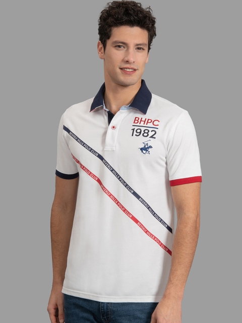 

Beverly Hills Polo Club Men White Striped Polo Collar T-shirt