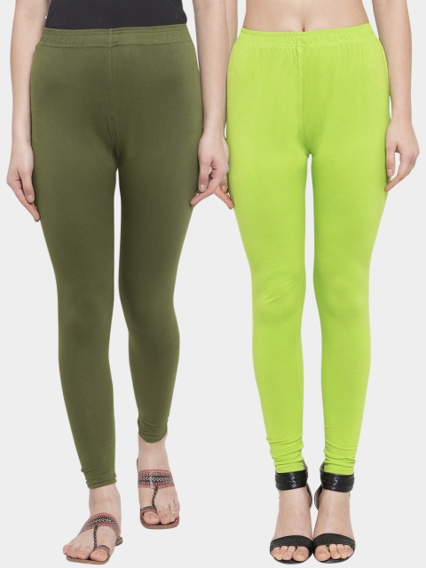 

TAG 7 Women Pack Of 2 Solid Ankle-Length Leggings, Fluorescent green