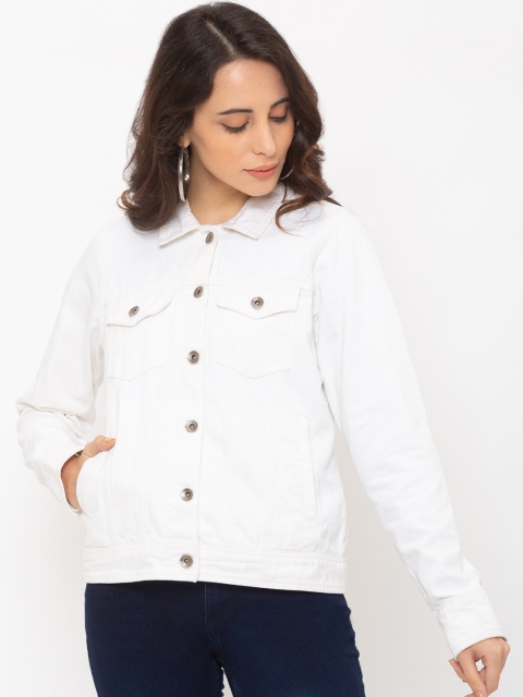 

Globus Women White Solid Denim Jacket