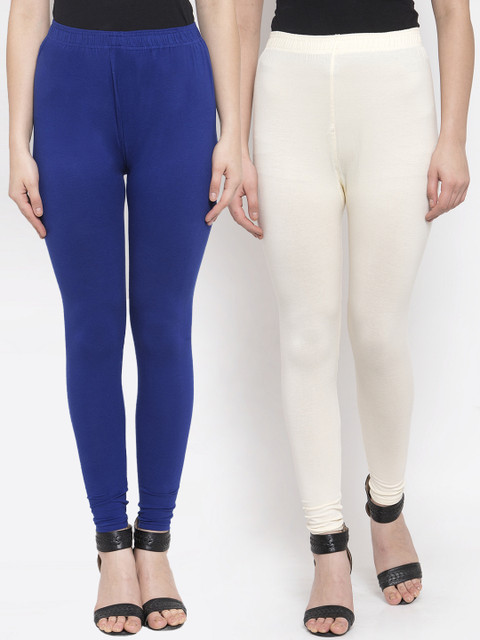 

TAG 7 Women Pack Of 2 Solid Churidar-Length Leggings, Off white