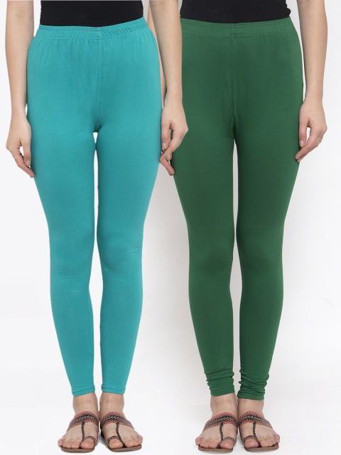 

TAG 7 Women Pack Of 2 Solid Churidar-Length Leggings, Green
