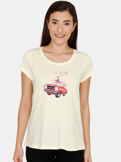 

Zivame Women Yellow Printed Pure Cotton Top