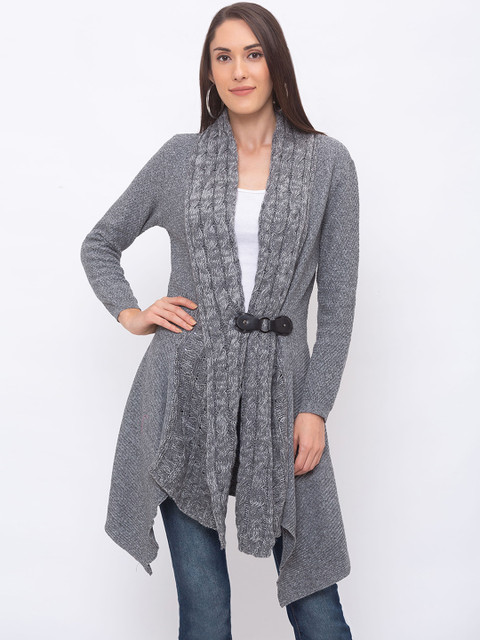 

Globus Women Grey Self Design Tie-Up Shrug