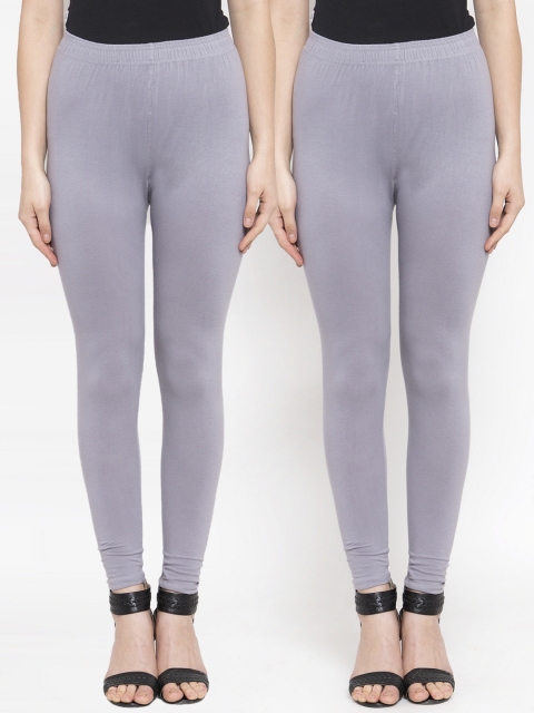 

TAG 7 Women Pack Of 2 Grey Solid Churidhar Length Leggings